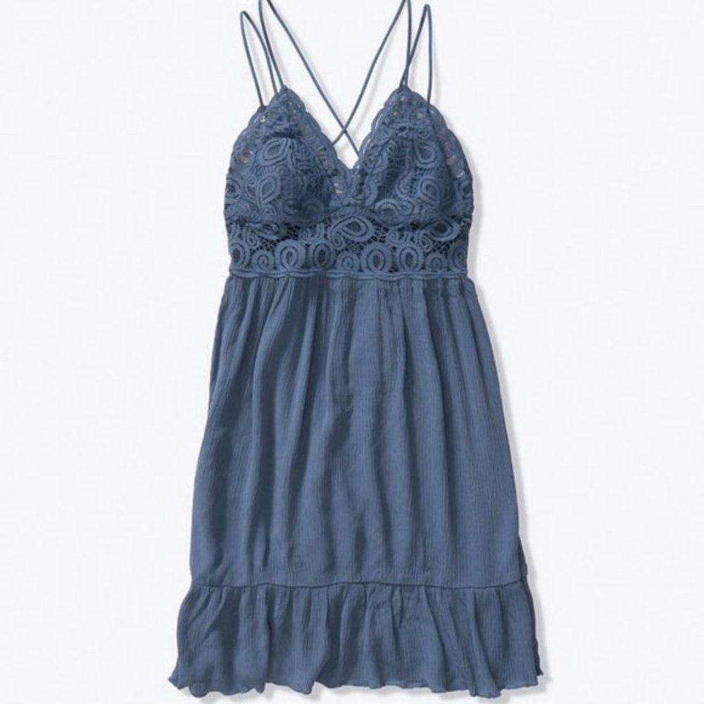 Victoria's Secret PINK crochet lace dress SIZE XL NWT DUSTY BLUE color